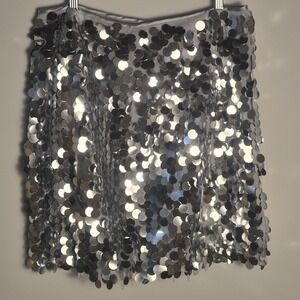 Boohoo NWT Size 16 Tall Disco Sequin  Mini Silver Holiday Party Skirt